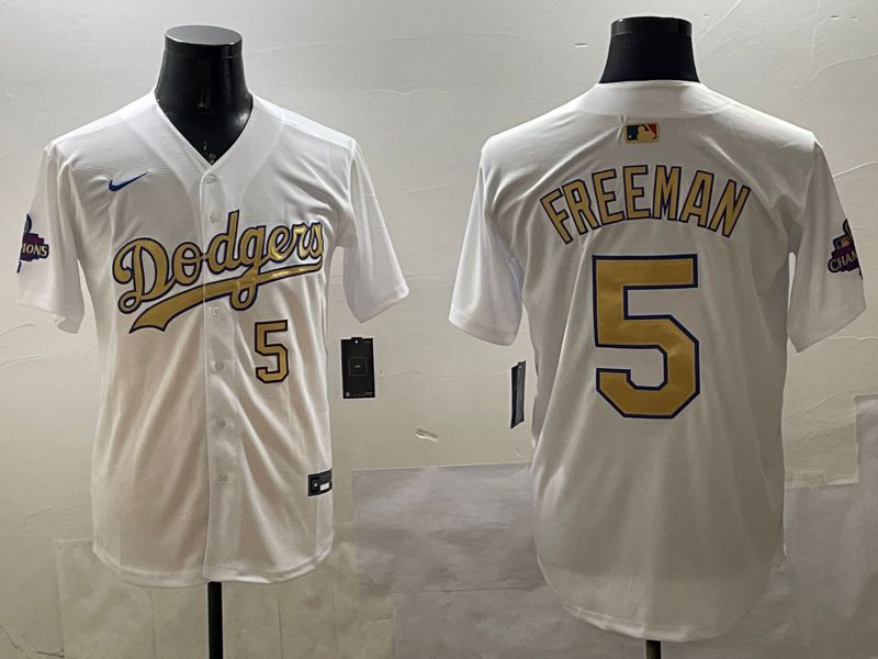 Men Los Angeles Dodgers #5 Freeman White Champion gold character 2025 Nike MLB Jersey style 3317->los angeles dodgers->MLB Jersey